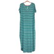 Zenana Premium Green and White Striped Round Hem Side Slits V-Neck Shirt Dress- Size S Hot on Sale