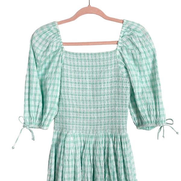 Jessakae Mint White Gauze Gingham Smocked Dress- Size XS (we have matching boy shirt) on Sale