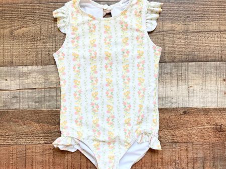 Minnow Citrus and Floral Print with Back Ribbon Tie and Cut Out One Piece- Size 3T 4T (see notes) Online now