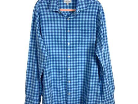 Peter Millar Men’s Blue Light Blue Checkered Summer Comfort Dress Shirt- Size L For Discount