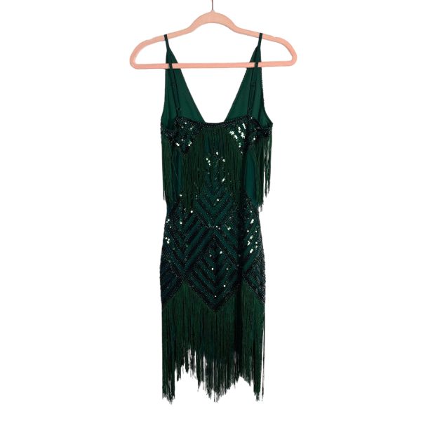 Babeyond Dark Green Beaded Sequin V-Neck Mini Dress NWT- Size XS Fashion