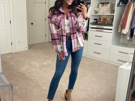 No Brand (Amazon) Berry Lilac Plaid Flannel Shacket- Size S For Cheap