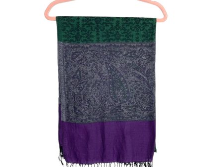 No Brand Green Black Purple Damask with Tassel Fringe Scarf Fashion